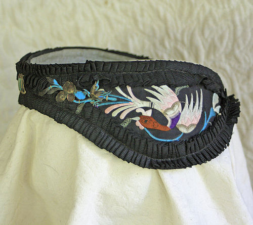 Chinese womans silk embroidered headband Kingfisher