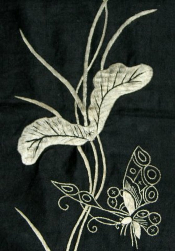 Chinese Black Sleeve Panels with white silk embroidery