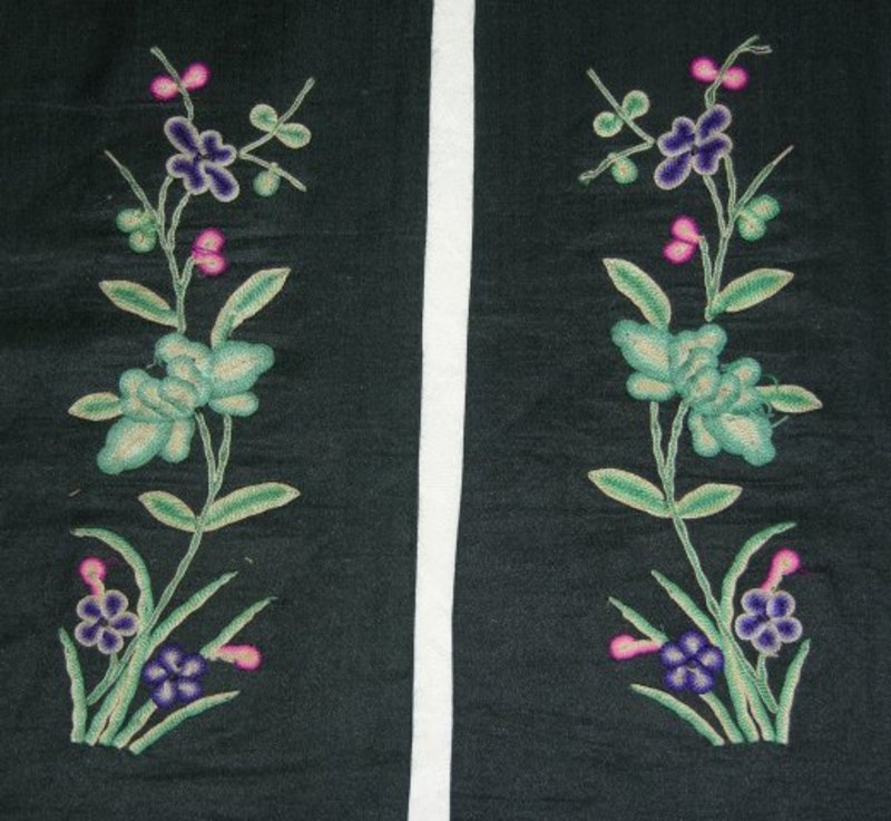 Pair of Chinese sleeve bands with floral embroidery