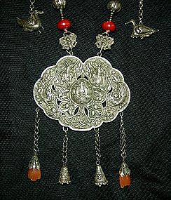 Antique Chinese Silver Lock Necklace with coral beads