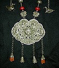 Antique Chinese Silver Lock Necklace with coral beads