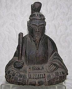Antique Japanese Okimono carved wooden figure Tenjin
