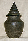 Antique Chinese lidded metal container for hair oil