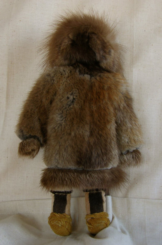Large Hand-made Female Inuit Eskimo doll leather furs