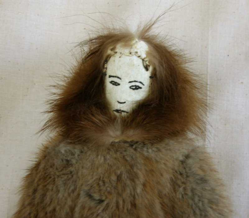 Large Hand-made Female Inuit Eskimo doll leather furs