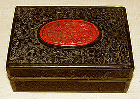 Antique Japanese carved cinnabar black lacquer box