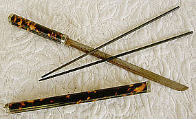 Antique Chinese Tortoise shell Trousse knife chopsticks