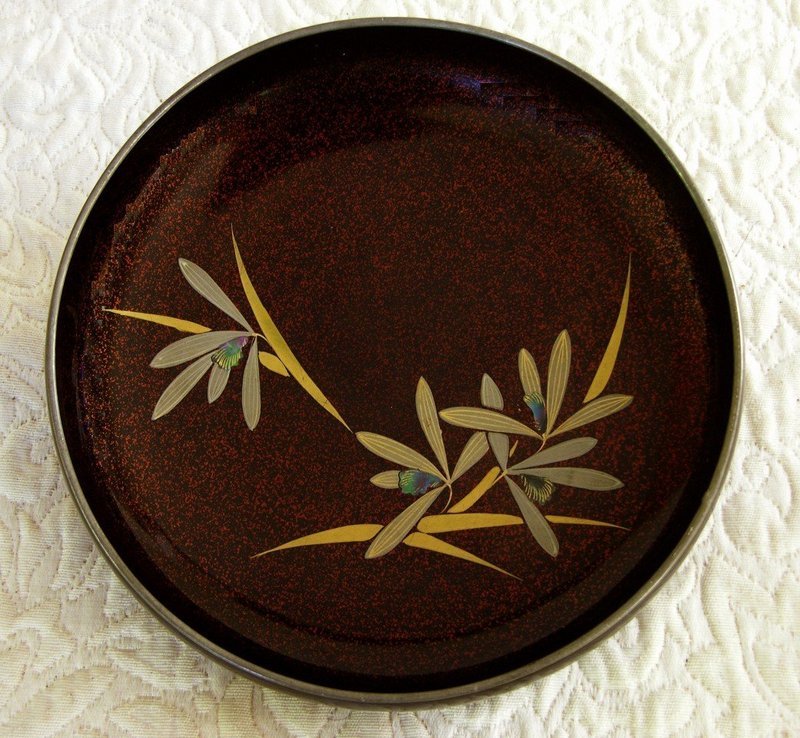 Japanese Nashiji Lacquer set serving bowl w 5 plates