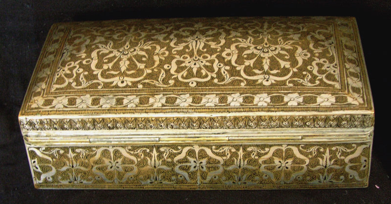 antique Indo Persian metal ornate damascene box