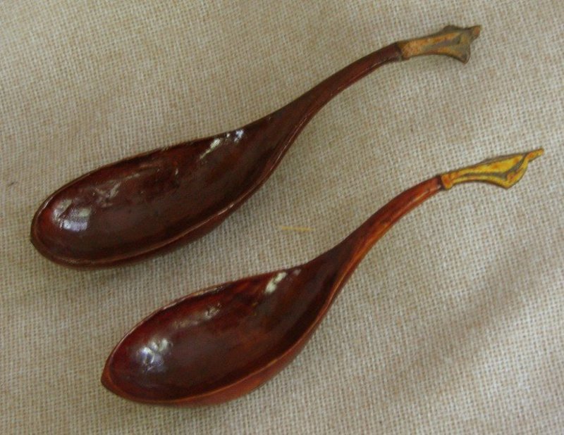 Chinese antique hand carved wooden lacquered spoons