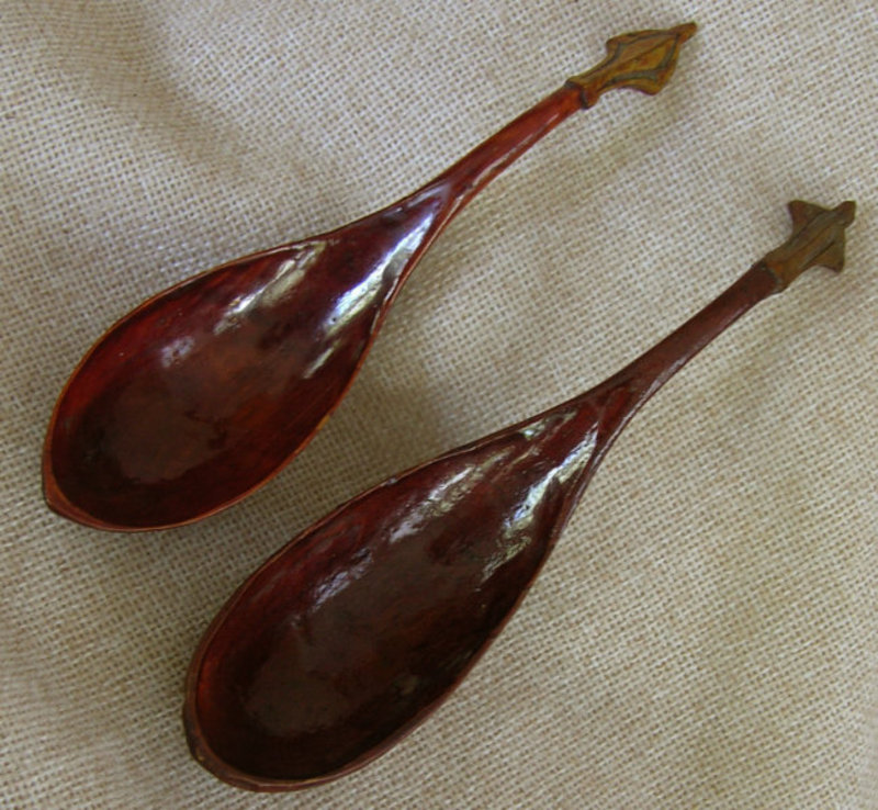 Chinese antique hand carved wooden lacquered spoons