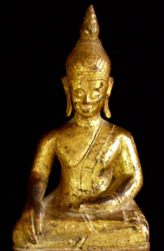 Wooden Burmese Temple Buddha with Khmer Script