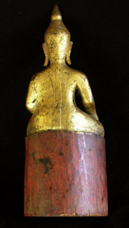 Wooden Burmese Temple Buddha with Khmer Script