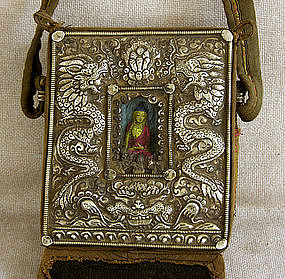 Antique  Tibetan Buddhist Gau Silver Repousse