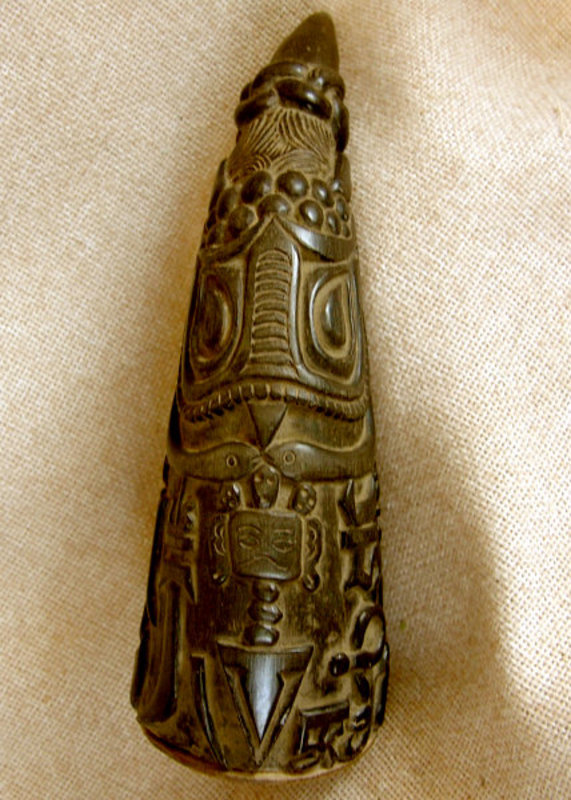 Antique Tibetan Buddhist Priest Carved Horn Rattle