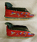 Pair Antique Chinese red lotus shoes bound feet