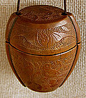antique Chinese small carved wooden inro  container