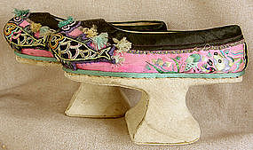 Antique Chinese Manchu Embroidered Platform Shoes