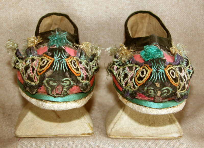 Antique Chinese Manchu Embroidered Platform Shoes