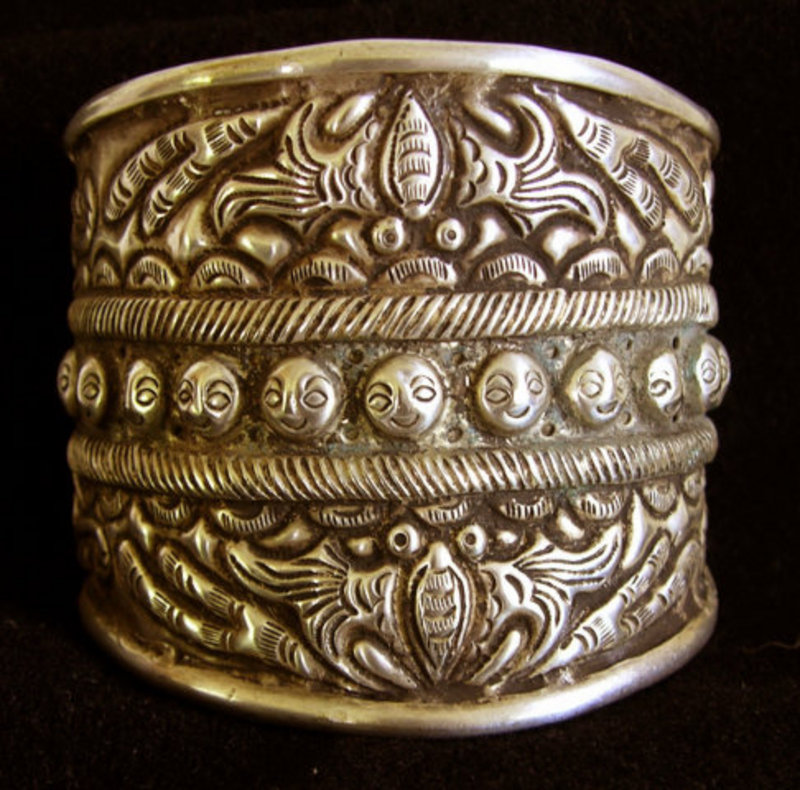 Chinese Miao Ethnic Minority Wide Silver Cuff Bracelet