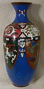Japanese 4 panel Meiji Period 10 inch Cloisonne Vase