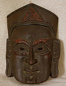 Antique Tibetan carved wooden Priest Mask