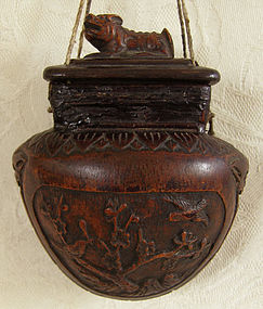Antique Chinese carved wooden tobacco container
