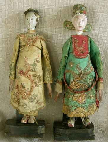 Pair of Male and Female Antique Chinese Opera Dolls