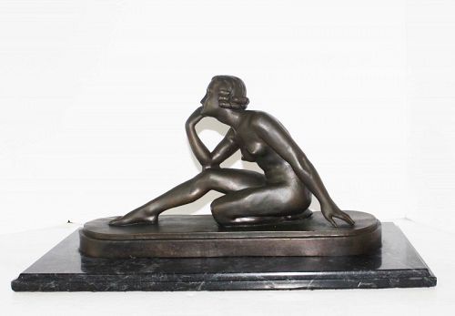Bronze Seated Figure of a Nude Female by Lucien Charles Edouard Alliot