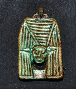 AN ANCIENT EGYPTIAN FAIENCE HATHOR AMULET