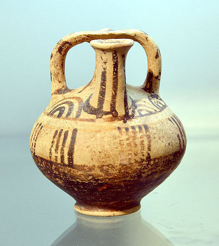 A MYCENAEAN POTTERY STIRRUP-SPOUT JAR