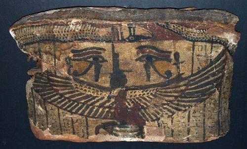 AN ANCIENT EGYPTIAN WOOD FRAGMENT FROM A SARCOPHAGUS