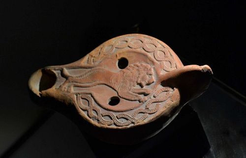 古代ローマ　アンティークオイルランプ　テコラッタ　8cm 60g AN ANCIENT ROMAN NORTH AFRICAN OIL LAMP (item #1511958)