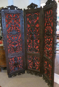3 Panel  Heavily Carved  Screen