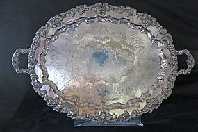 Large Footed Silver Plate Tray With Grapes