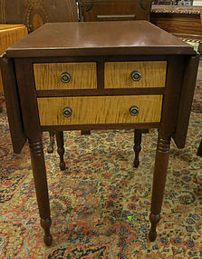 19th Century Mahogany and Tiger Maple Drop Leaf Work Table