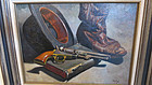 Don Doxie Oil Painting on Canvas - "Bible, Boot & Bowler"