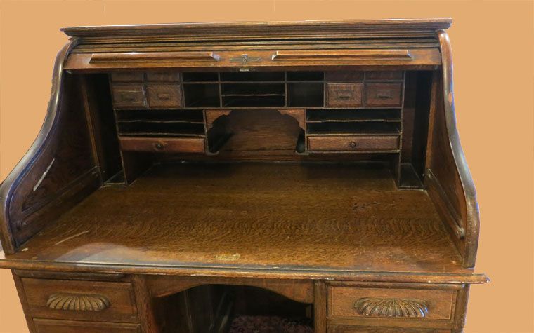 Unusual Oak S-Roll Top Desk