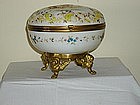 Vintage Large Handpainted Round Hinged Glass Box