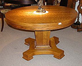 Tiger Oak Dining Table with Arts & Crafts Pedestal