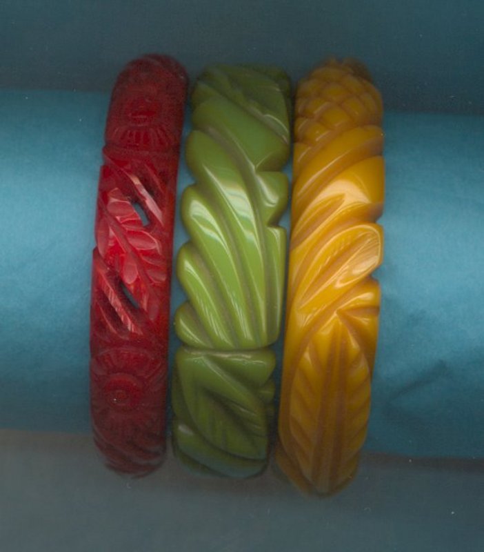 Three Carved Bakelite Bangles