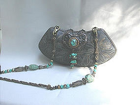 MAYA'S EMBROIDERED LACE AND TURQUOISE PURSE