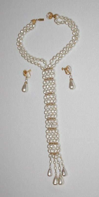 MIRIAM HASKELL NECKTIE NECKLACE AND DANGLE EARRINGS