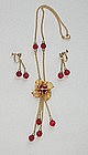 MIRIAM HASKELL RED GLASS BEADS NECKLACE AND EARRINGS