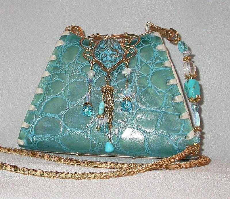 TURQUOISE ALLIGATOR PURSE BY MAYA