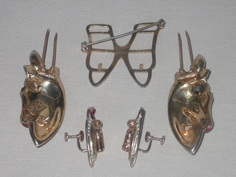 CORO HORSE HEAD STERLING DUETTE AND EARRINGS