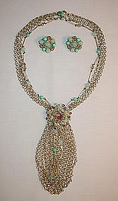MIRIAM HASKELL MULTI-CHAINS NECKLACE AND EARRINGS