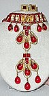 DE LILLO RED AND GOLD PENDANT NECKLACE AND EARRINGS