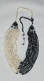 MIRIAM HASKELL MULTI-STRAND BLACK AND WHITE NECKLACE