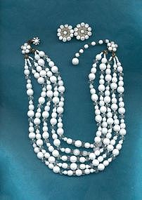 MIRIAM HASKELL WHITE NECKLACE AND EARRINGS